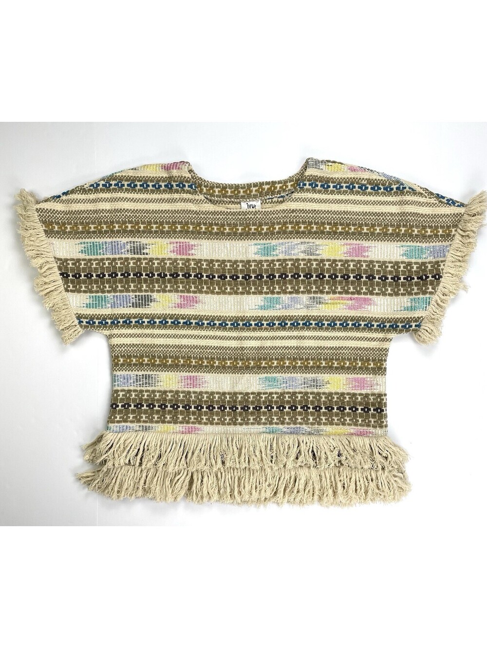 Ivy Jane Anthropologie Multicolor Tweed Striped Fringe Blanket Style Top Medium